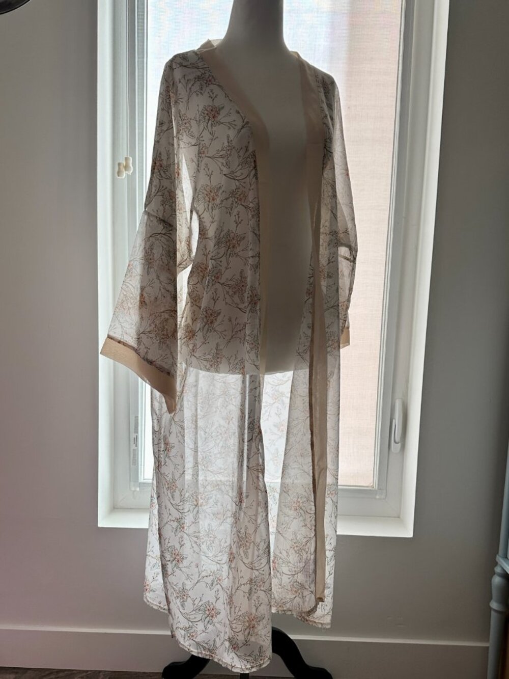 🌸 Vintage Cherry Blossom Floral Chiffon Kimono Robe Airy Sheer Bridal Cover Up